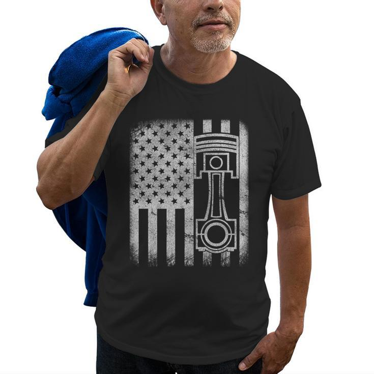 Auto Automotive Mechanic Engine Piston Patriotic Flag Old Men T-shirt