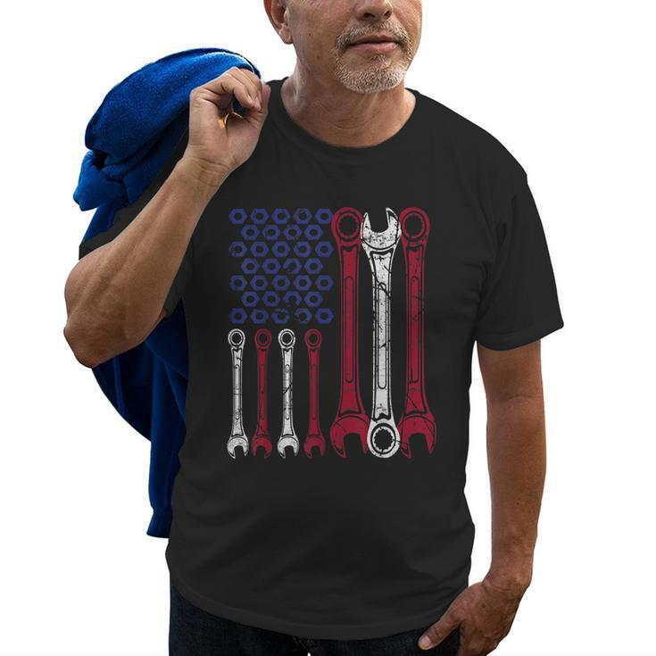Car Mechanic American Flag 4Th Of July  Veteran Old Men T-shirt