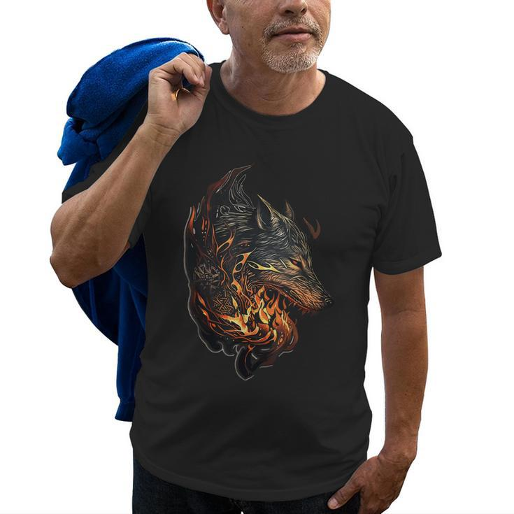 Celtic Wolf Fenrir Viking Nordic Vikings Flames Dad Themed Old Men T-shirt
