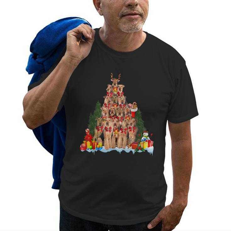 Christmas Pajama Airedale Terrier Xmas Tree Gift Dog Dad Mom Old Men T-shirt