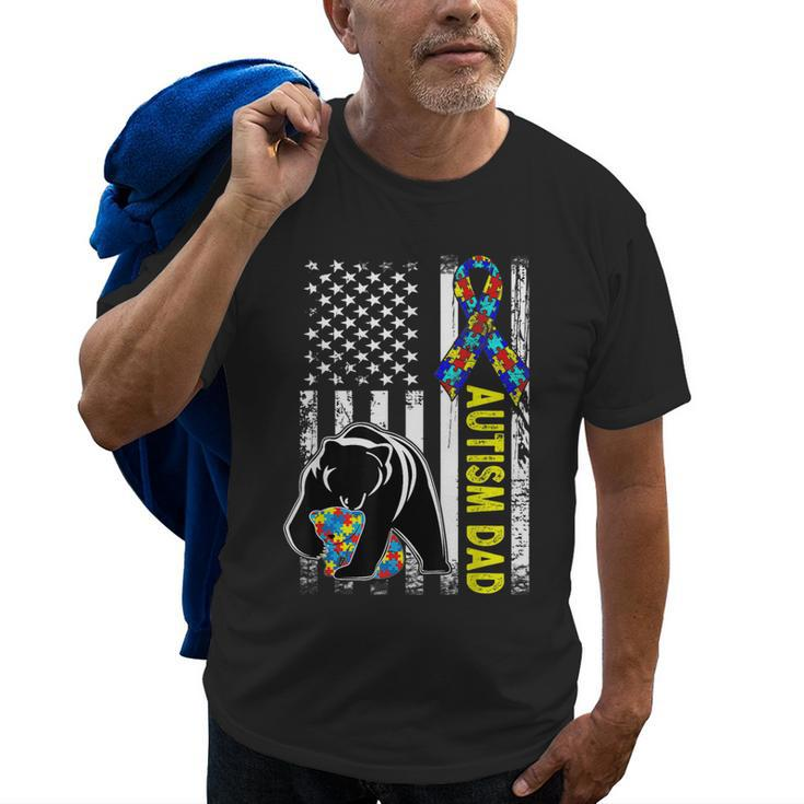 Dad Autism Awareness American Flag Autism Dad Daddy Old Men T-shirt