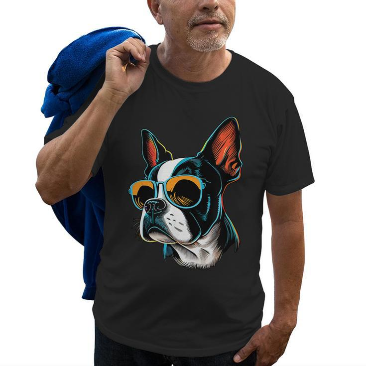 Dad Mom Cool Dog Sunglasses Boston Terrier Old Men T-shirt