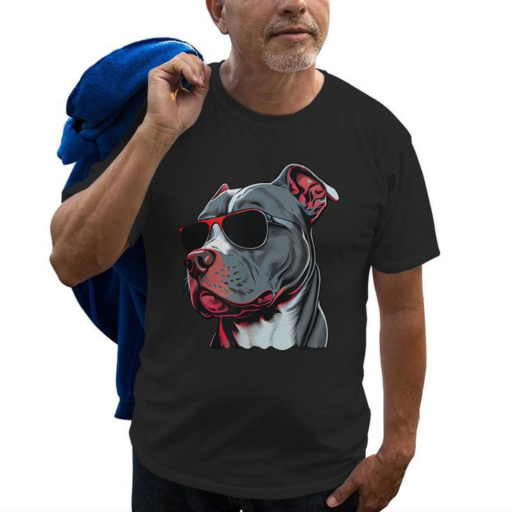 Dad Mom Cool Dog Sunglasses Pitbull Old Men T-shirt