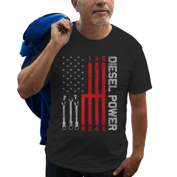 Diesel Mechanic Shifting Gear American Flag Gift Drag Racer Old Men T-shirt