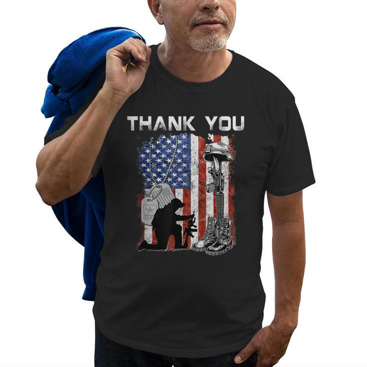 Distressed Memorial Day  Flag Military Boots Dog Tags Old Men T-shirt