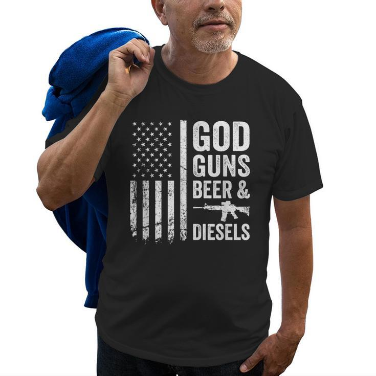 God Guns Beer & Diesels Diesel Truck Mechanic Usa Flag Old Men T-shirt