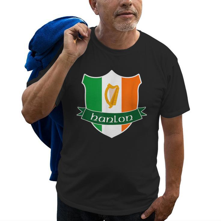 Hanlon Irish Name Ireland Flag Harp Family Old Men T-shirt