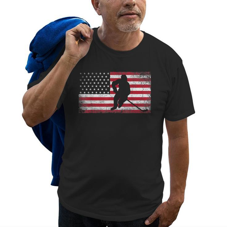 Hockey American Flag 4Th Of July Patriotic Usa Dad Men Son Old Men T-shirt