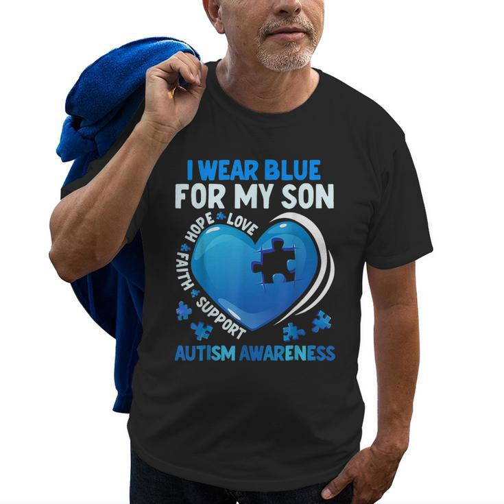 I Wear Blue For My Son Autism Awareness Day Autistic Mom Dad Old Men T-shirt