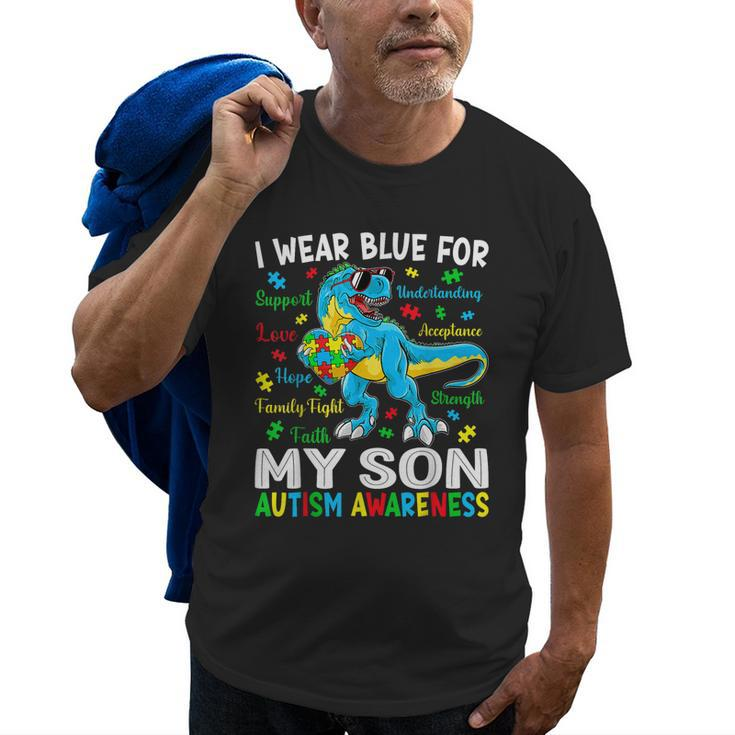 I Wear Blue For My Son Autism Awareness Dinosaur For Dad Mom Old Men T-shirt