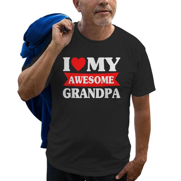 Kids Fathers Day I Love My Awesome Grandpa Red Heart Old Men T-shirt