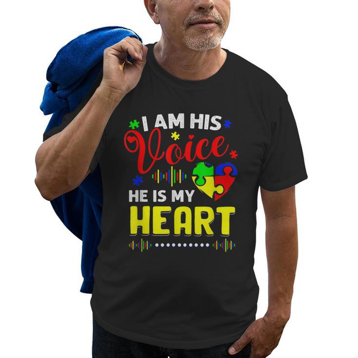 Kids I Am His Voice He Is My Heart Autism Awareness Mom Dad Old Men T-shirt