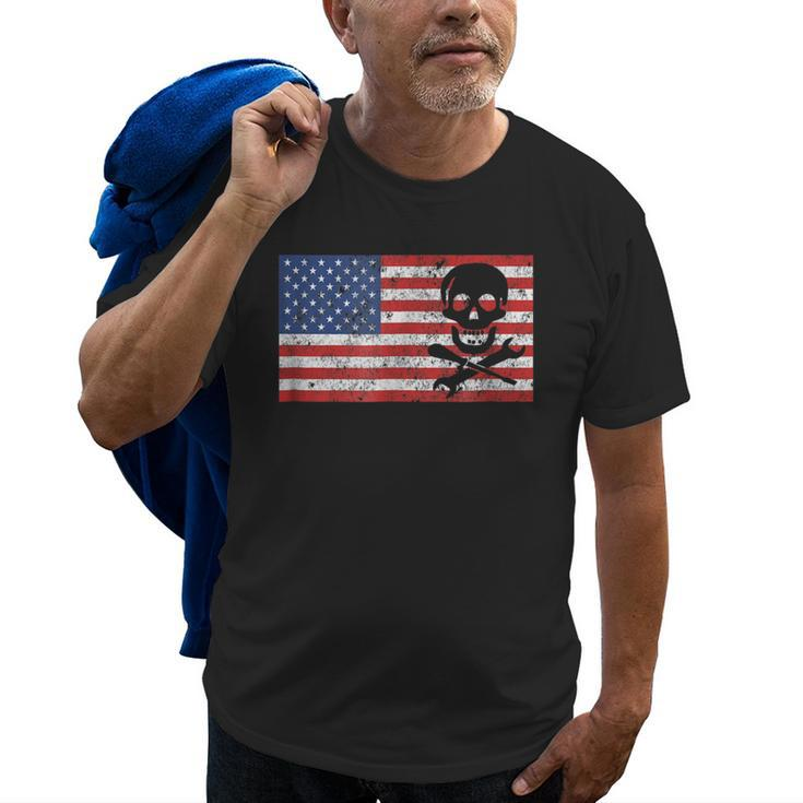 Mechanic T  Gifts Skull Usa Flag 4Th Of July Men Old Men T-shirt