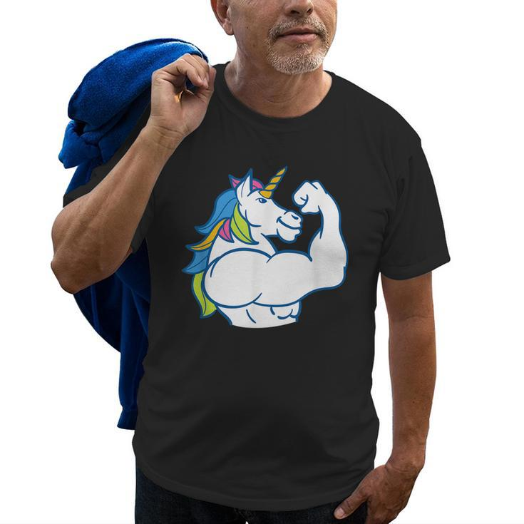 Muscular Unicorn Funny Magical Fitness Bodybuilder Dad Old Men T-shirt