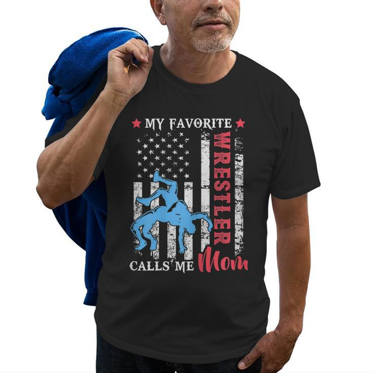 My Favorite Wrestler Calls Me Mom Usa Flag Mothers Day Gift For Womens Old Men T-shirt