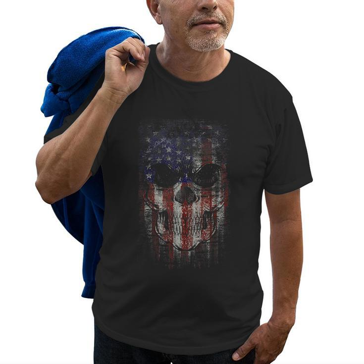 Patriotic Military American Flag Skull Gift Old Men T-shirt