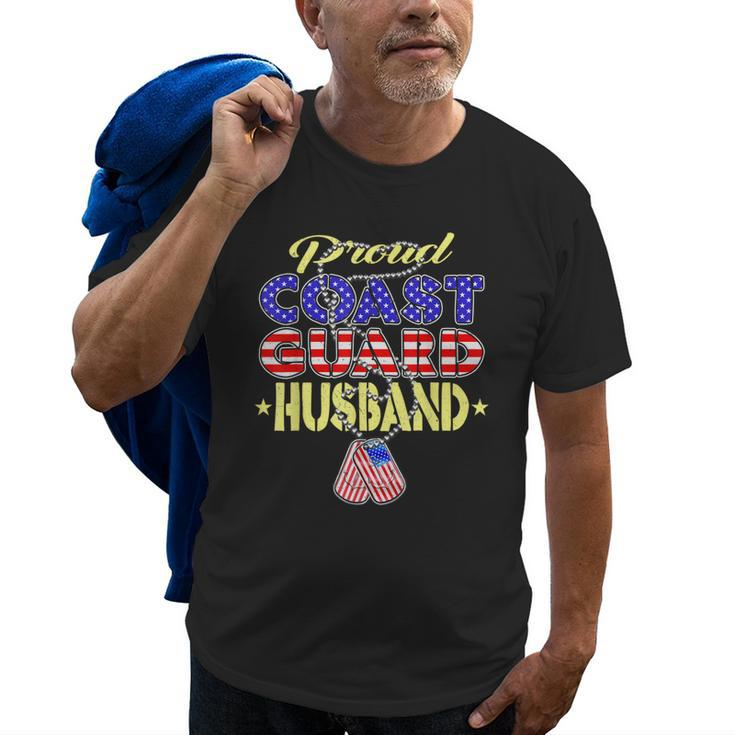Proud Us Coast Guard Husband Us Flag Dog Tag Military Spouse Old Men T-shirt