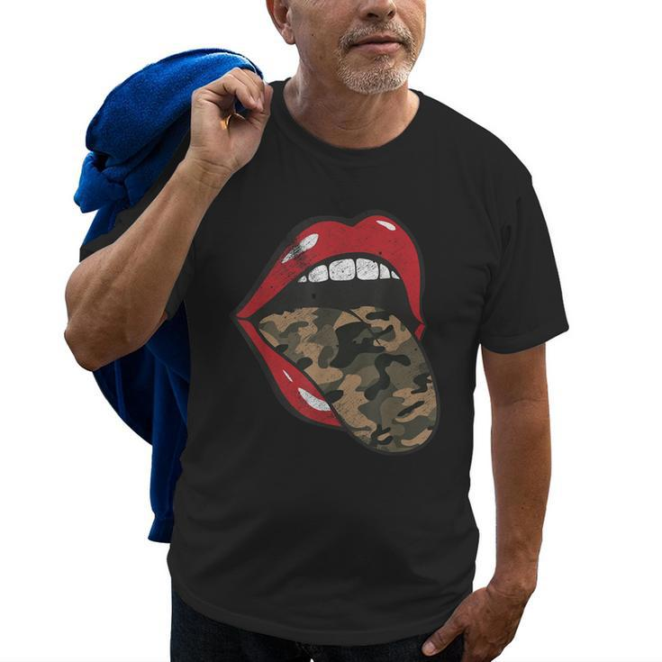 Red Lips Camo Tongue Camouflage Military Trendy Grunge Funny Old Men T-shirt