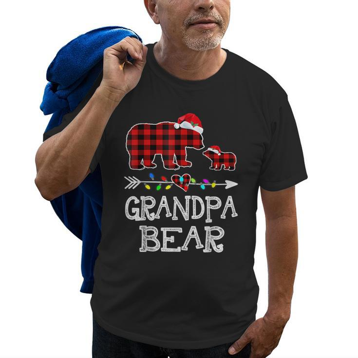 Red Plaid Grandpa Bear & Kid Christmas Light Santa Hat Old Men T-shirt