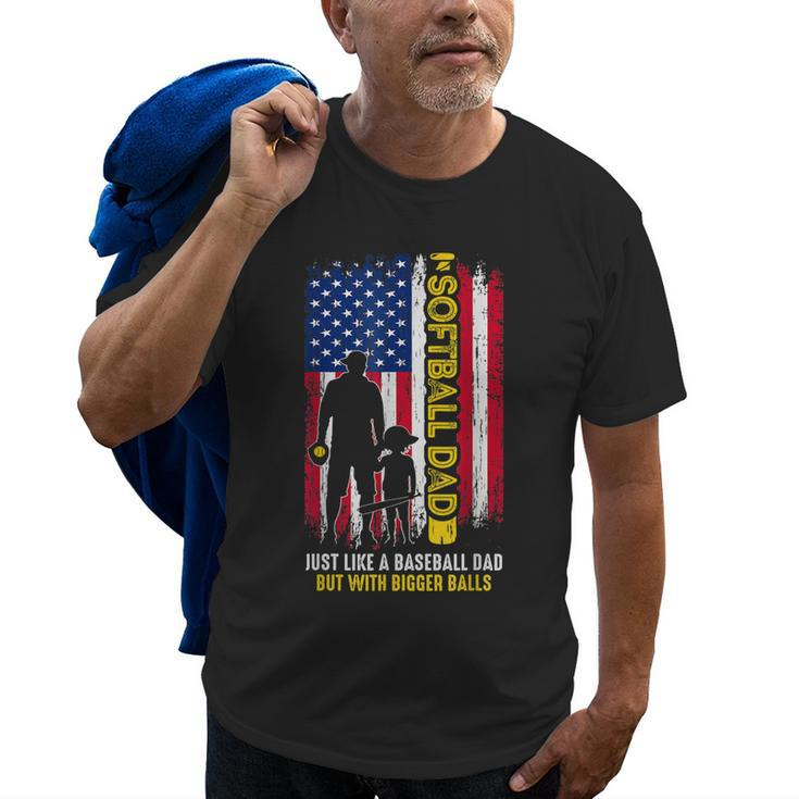 Softball Dad Like A Baseball Dad Usa Flag Fathers Day Old Men T-shirt