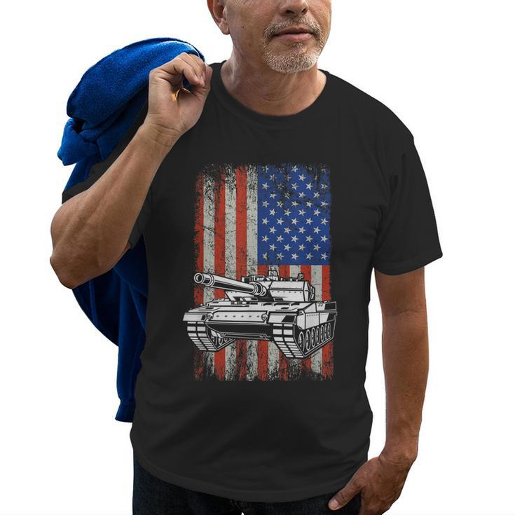 Tank American Flag Veteran Military Funny Gift Old Men T-shirt