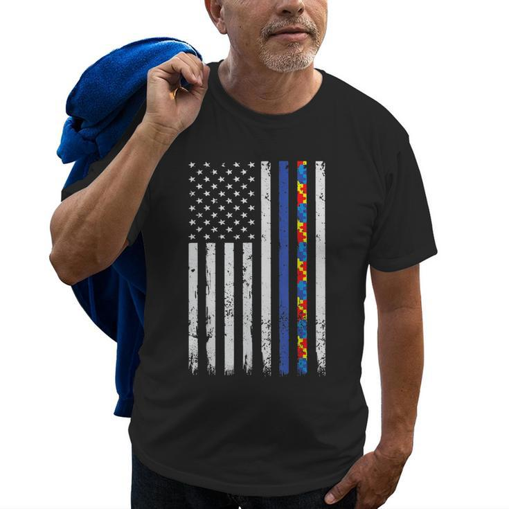 Thin Blue Line Police Support Autism 4Th July Mom Dad Flag Old Men T-shirt