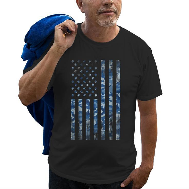 Us Navy Camo Veteran American Flag Military Blue Old Men T-shirt