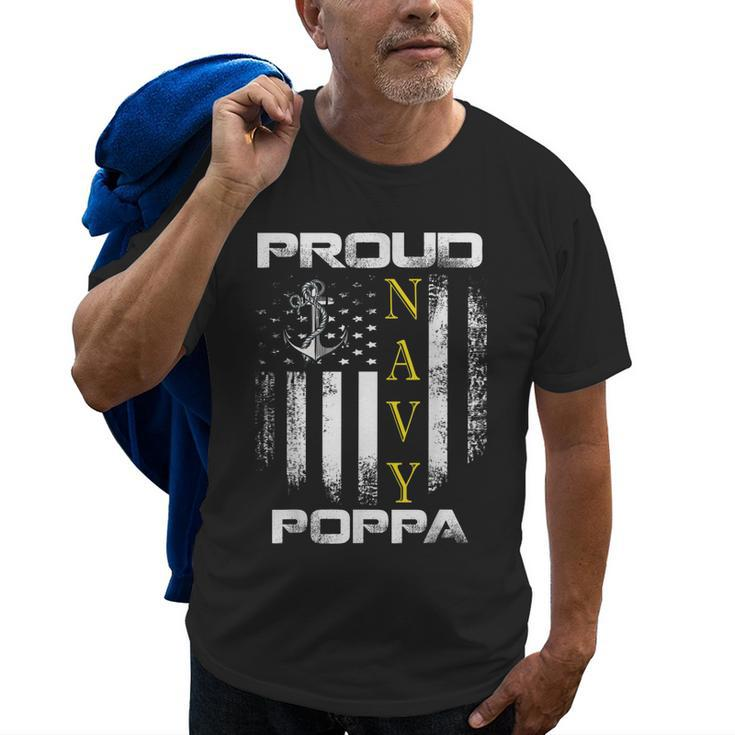 Vintage Proud Navy Poppa With American Flag Gift Old Men T-shirt