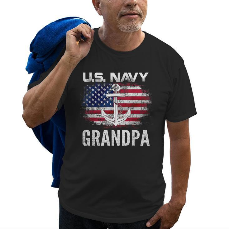 Vintage Us Navy With American Flag For Grandpa Gift Old Men T-shirt