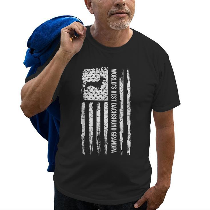 Vintage Usa Flag Worlds Best Dachshund Grandpa Silhouette Old Men T-shirt