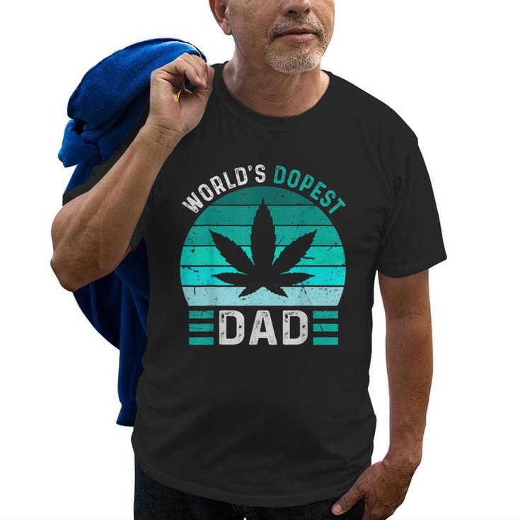 Worlds Dopest Dad Cannabis Marijuana Weed Funny Fathers Day Old Men T-shirt