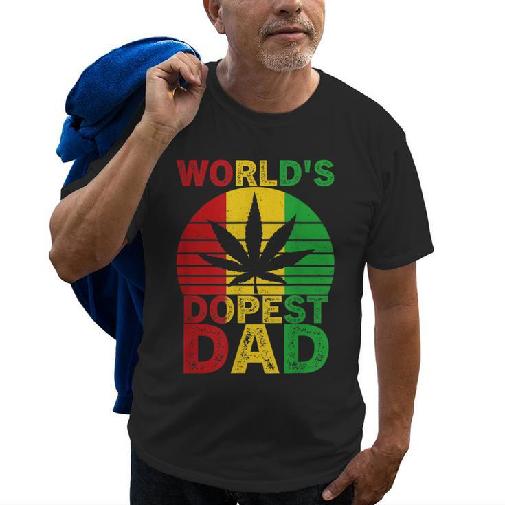 Worlds Dopest Dad Vintage Weed Leaf Cannabis Marijuana Old Men T-shirt