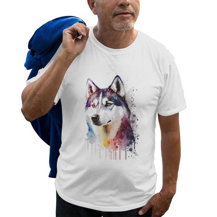 Colorful Siberian Husky Dog Lover Dad Mom Boy Girl Funny Old Men T-shirt