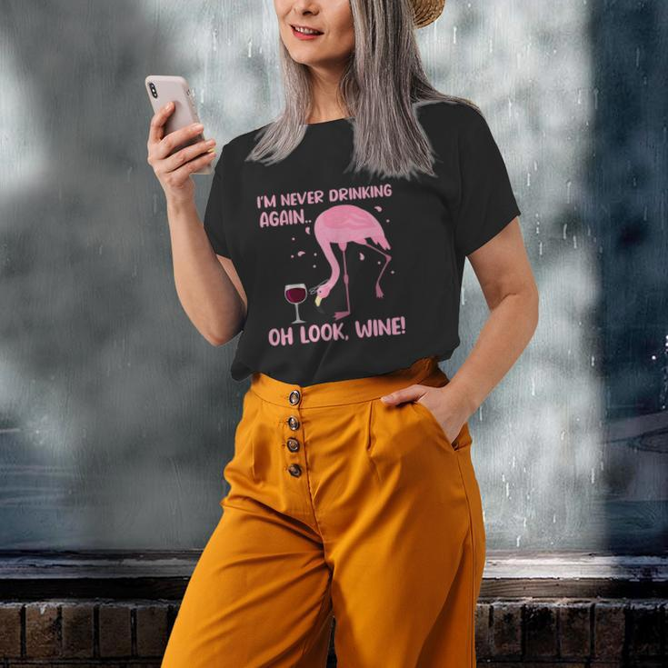 Flamingo Pink Bird Wine Drinking Old Women T-shirt Gifts for Her
