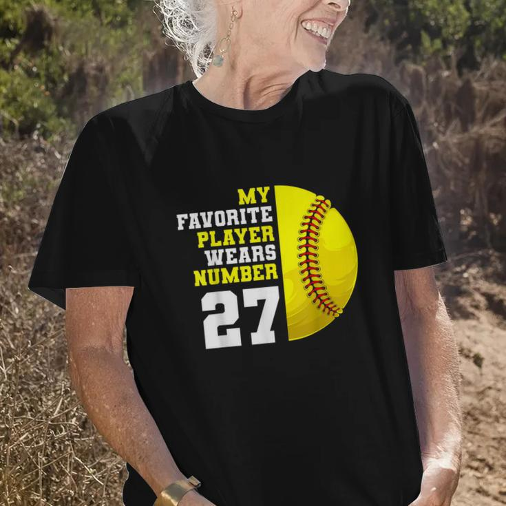 Softball Mom Dad My Favorite Player Wears Number 27 Old Women T-shirt Gifts for Her