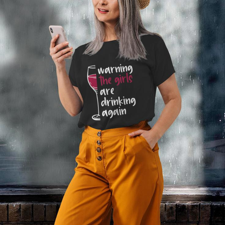 Warning The Girls Are Drinking Again Wine Glass Old Women T-shirt Gifts for Her