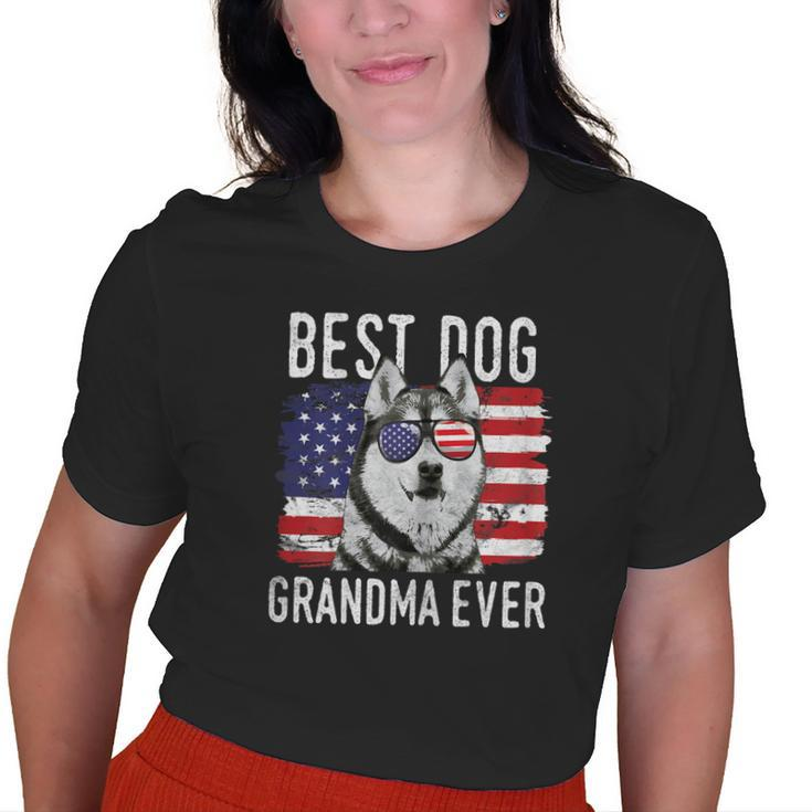 American Flag Best Dog Grandma Ever Siberian Husky Usa Old Women T-shirt