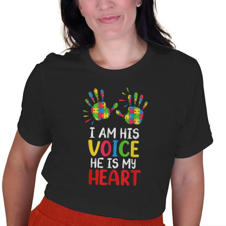 Autism Awareness Mom Dad I Am His Voice Hes My Heart Old Women T-shirt