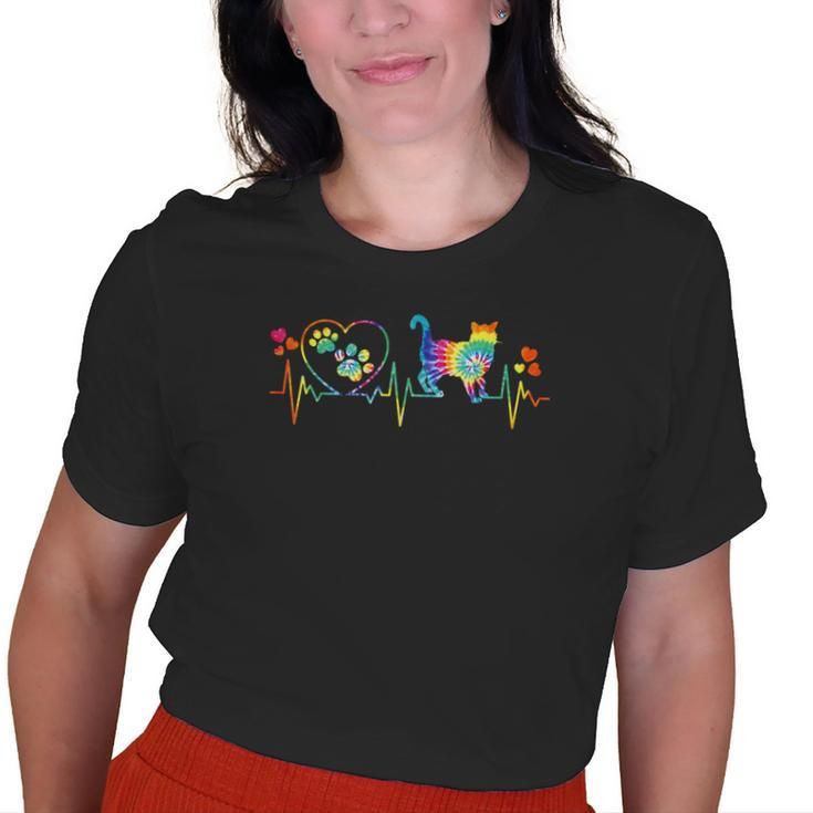 Cat Mom Mama Dad Heartbeat Tie Dye Animal Lovers Old Women T-shirt