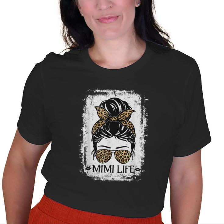 Mimi Life Women Messy Bun Leopard Decor Grandma Old Women T-shirt