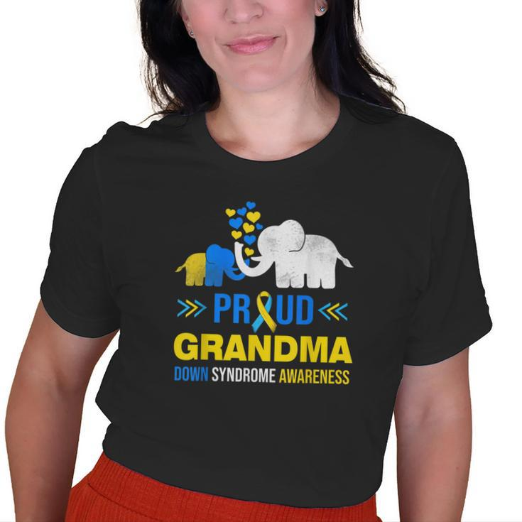 Proud Grandma Down Syndrome Awareness Blue Yellow Ribbon Old Women T-shirt