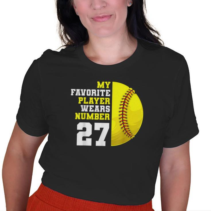 Softball Mom Dad My Favorite Player Wears Number 27 Old Women T-shirt
