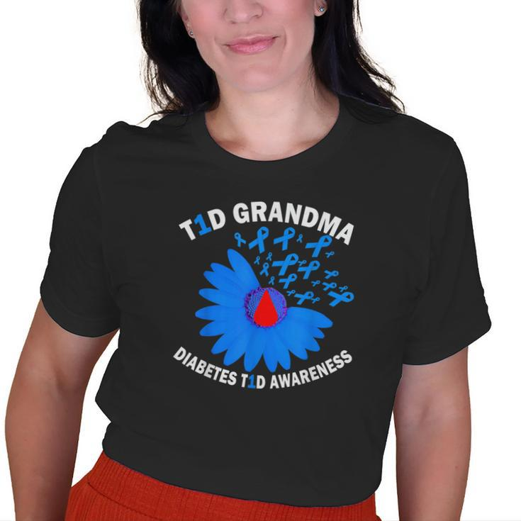 T1d Grandma Diabetes Awareness Type 1 Cure Blue Ribbon Old Women T-shirt