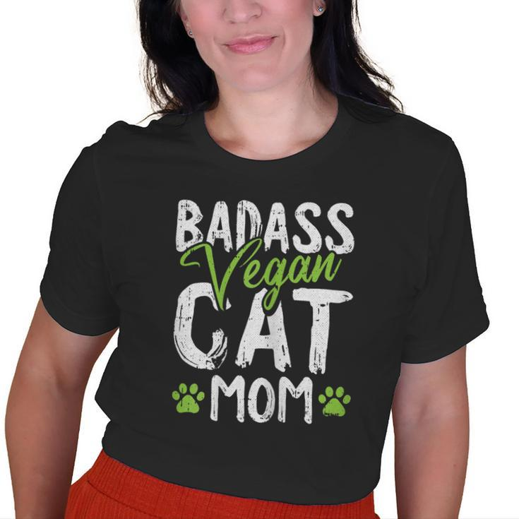 Vegan Cat Mom Mothersday Badass Mama Paw Print Kitten Lover Old Women T-shirt