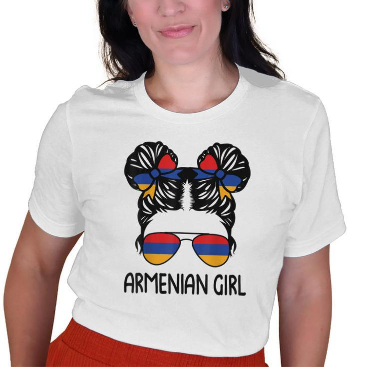 Armenian Girl Messy Hair Armenia Pride Patriotic Womens Kids Old Women T-shirt
