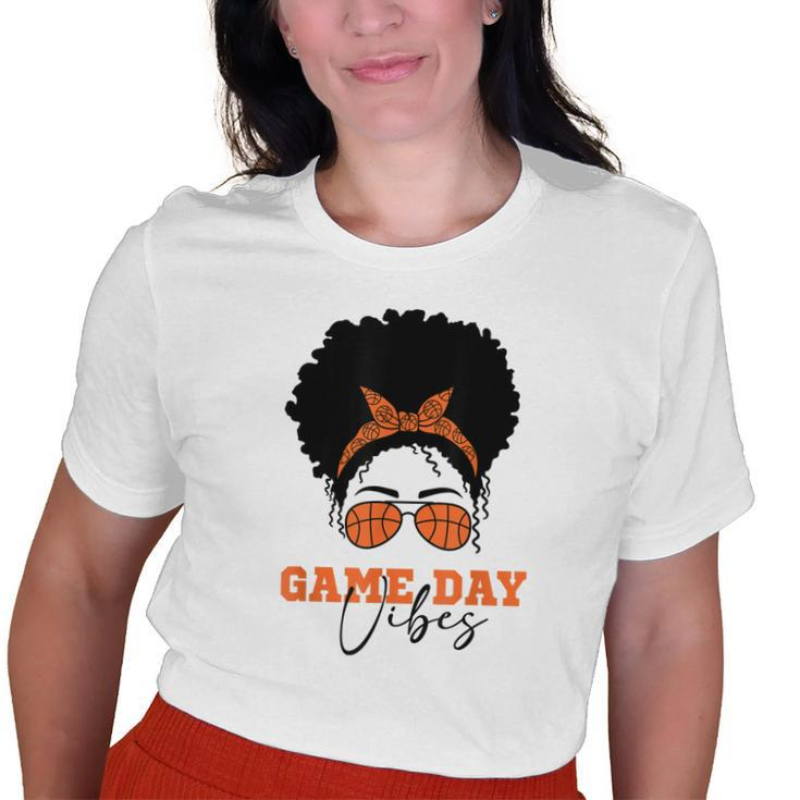 Womens Basketball Game Day Vibes Mom Hair Glasses Ball For Women Old Women T-shirt