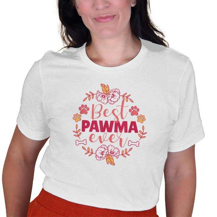 Best Pawma Ever Dog Grandma Nature Paw Bone Cute Flowers Old Women T-shirt