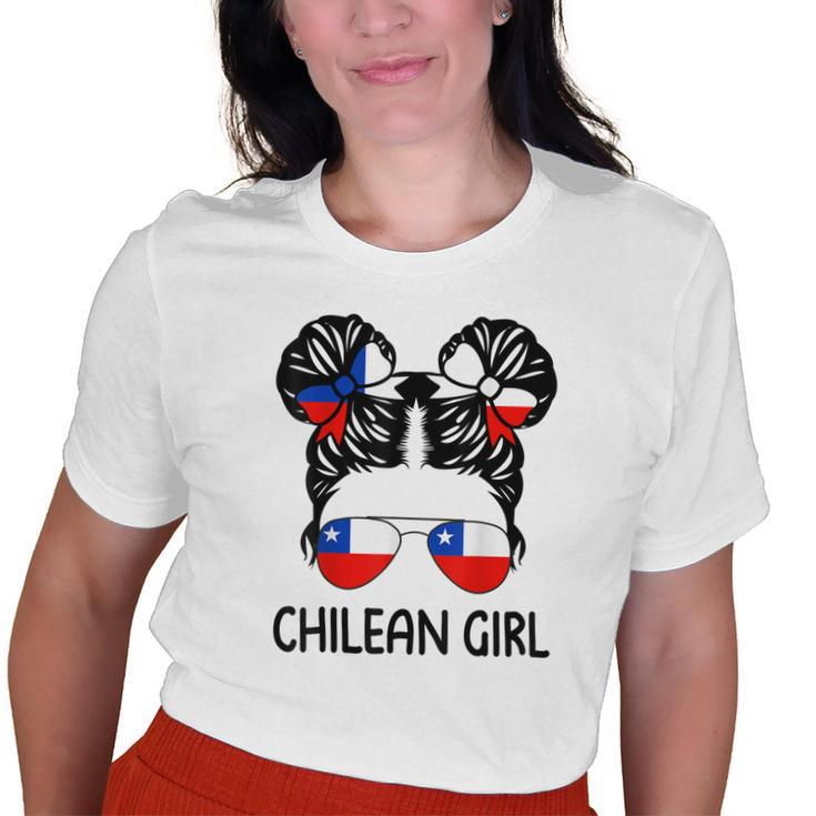 Chilean Girl Messy Hair Chile Pride Patriotic Womens Kids Old Women T-shirt