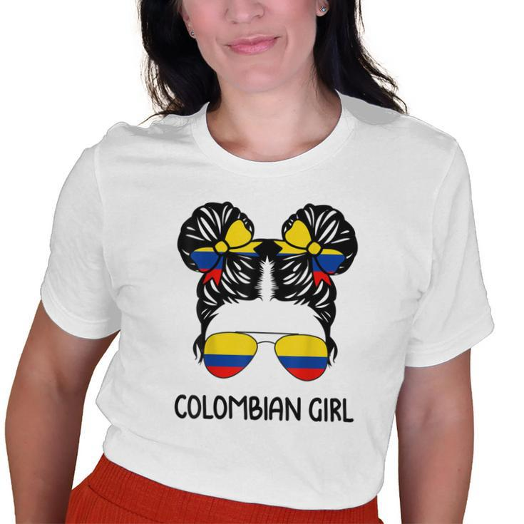 Colombian Girl Messy Hair Patriotic Colombia Pride Womens Old Women T-shirt