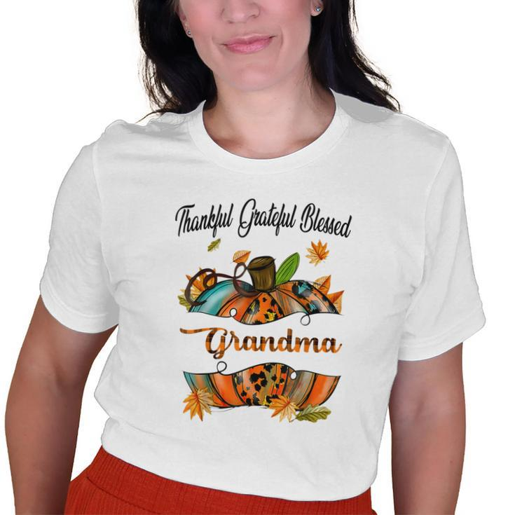 Grandma Pumpkin Leopard Mimi Thankful Grateful Blessed Old Women T-shirt